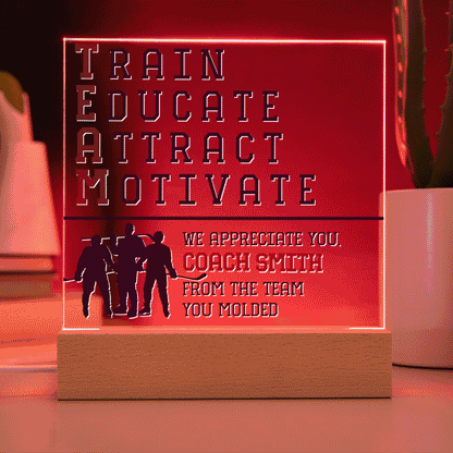 Personalized Train Educate Attract Motivate Hockey Coach Acrylic Plaque LED Lamp