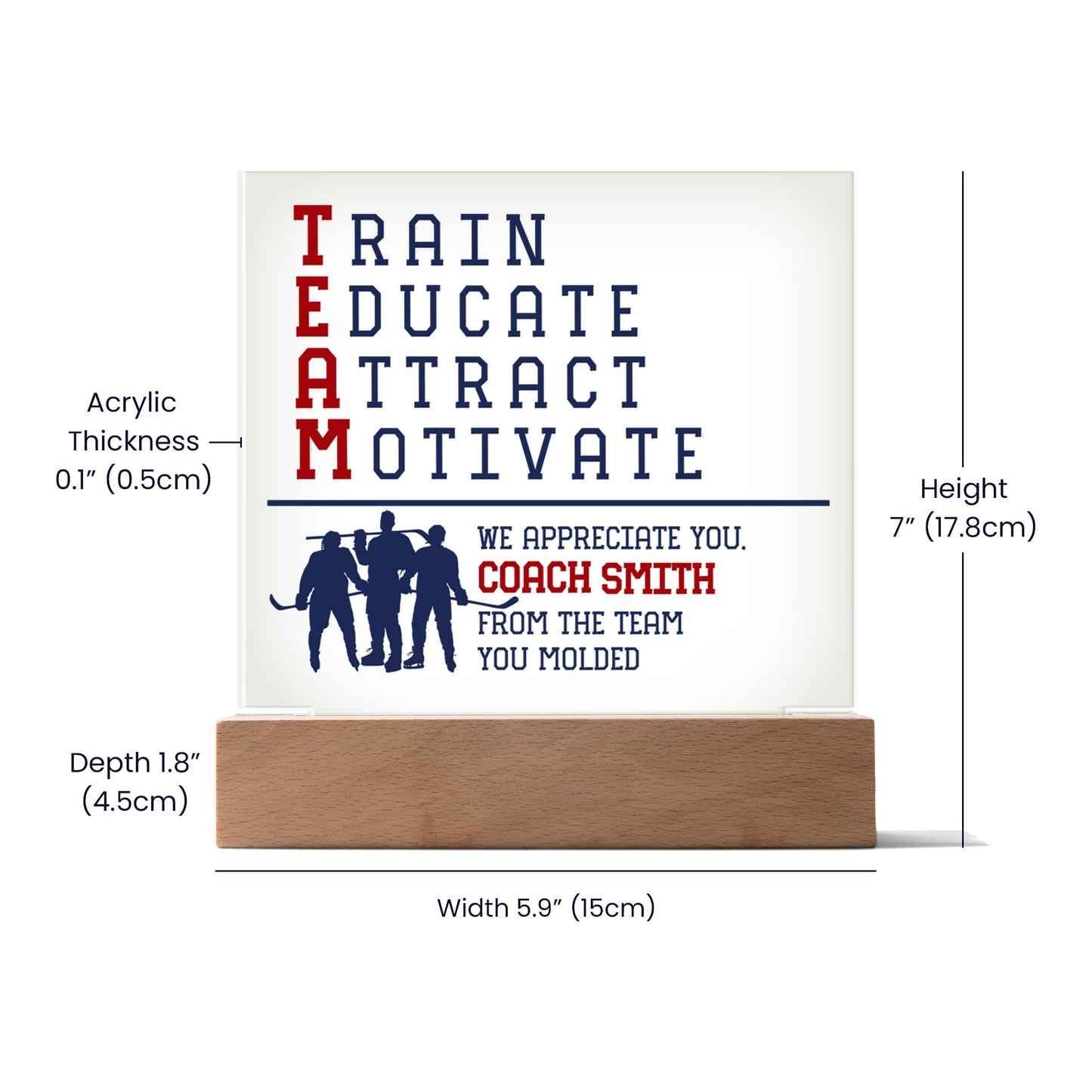 Personalized Train Educate Attract Motivate Hockey Coach Acrylic Plaque LED Lamp
