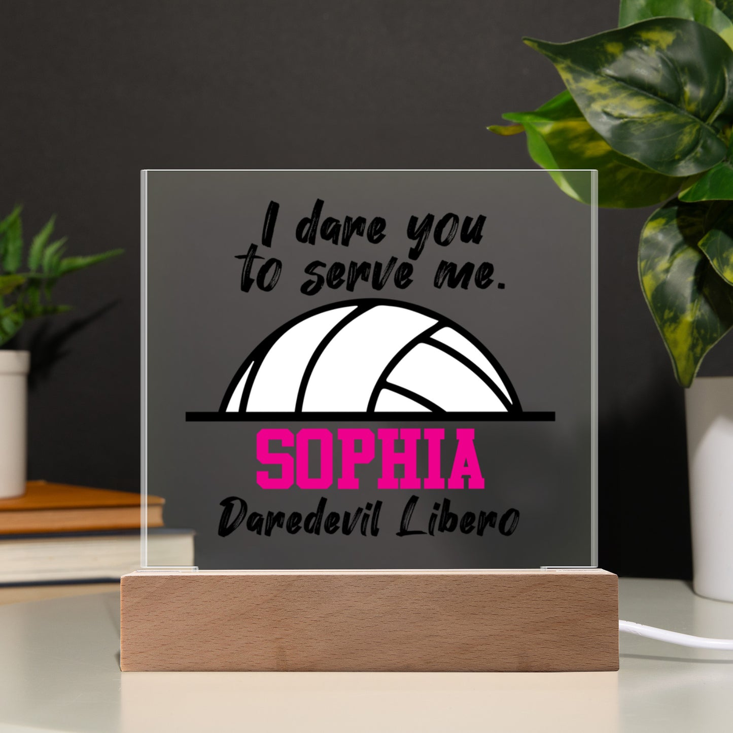 Personalized I Dare You To Serve Me Volleyball Acrylic Plaque LED Lamp