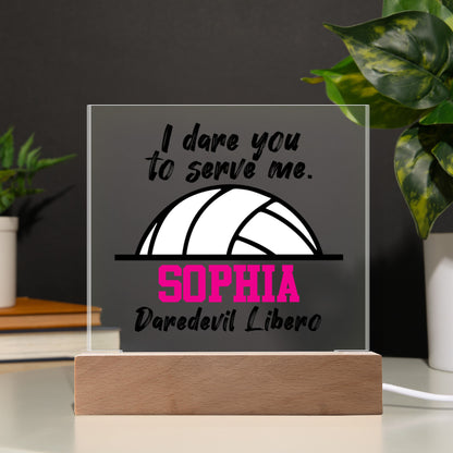 Personalized I Dare You To Serve Me Volleyball Acrylic Plaque LED Lamp