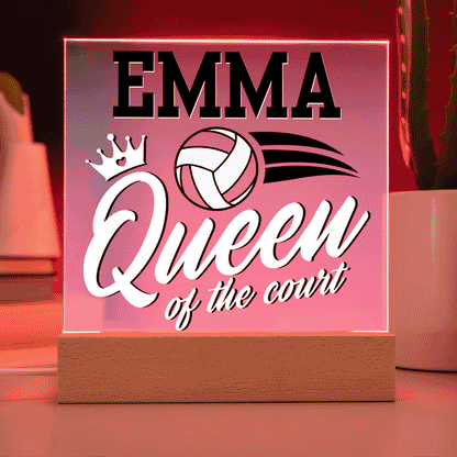 Personalized Queen Of The Court Volleyball Acrylic Plaque LED Lamp