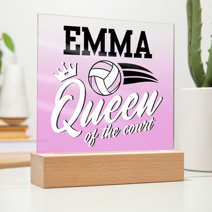 Personalized Queen Of The Court Volleyball Acrylic Plaque LED Lamp