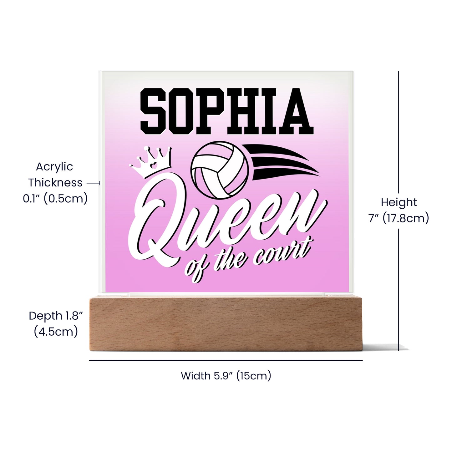 Personalized Queen Of The Court Volleyball Acrylic Plaque LED Lamp