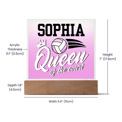 Personalized Queen Of The Court Volleyball Acrylic Plaque LED Lamp