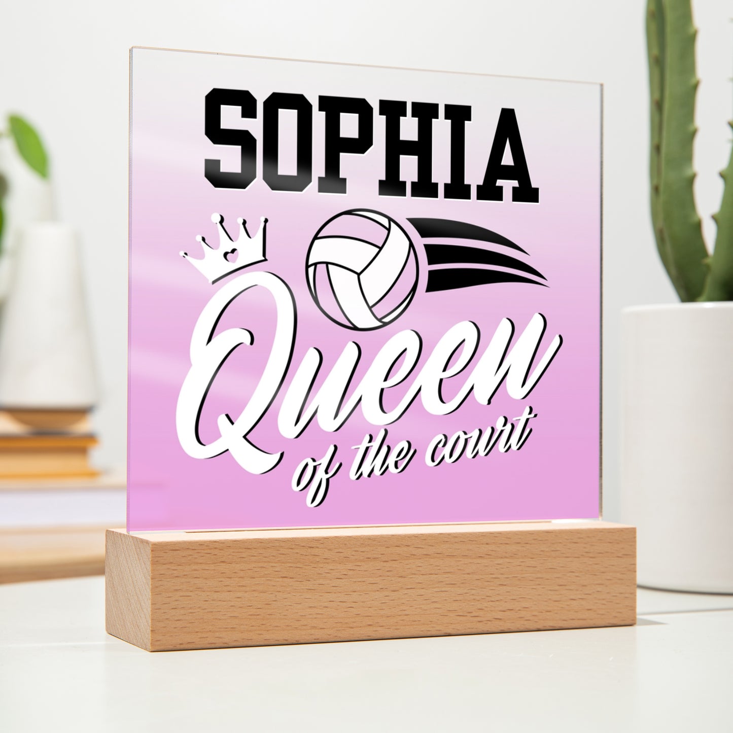Personalized Queen Of The Court Volleyball Acrylic Plaque LED Lamp