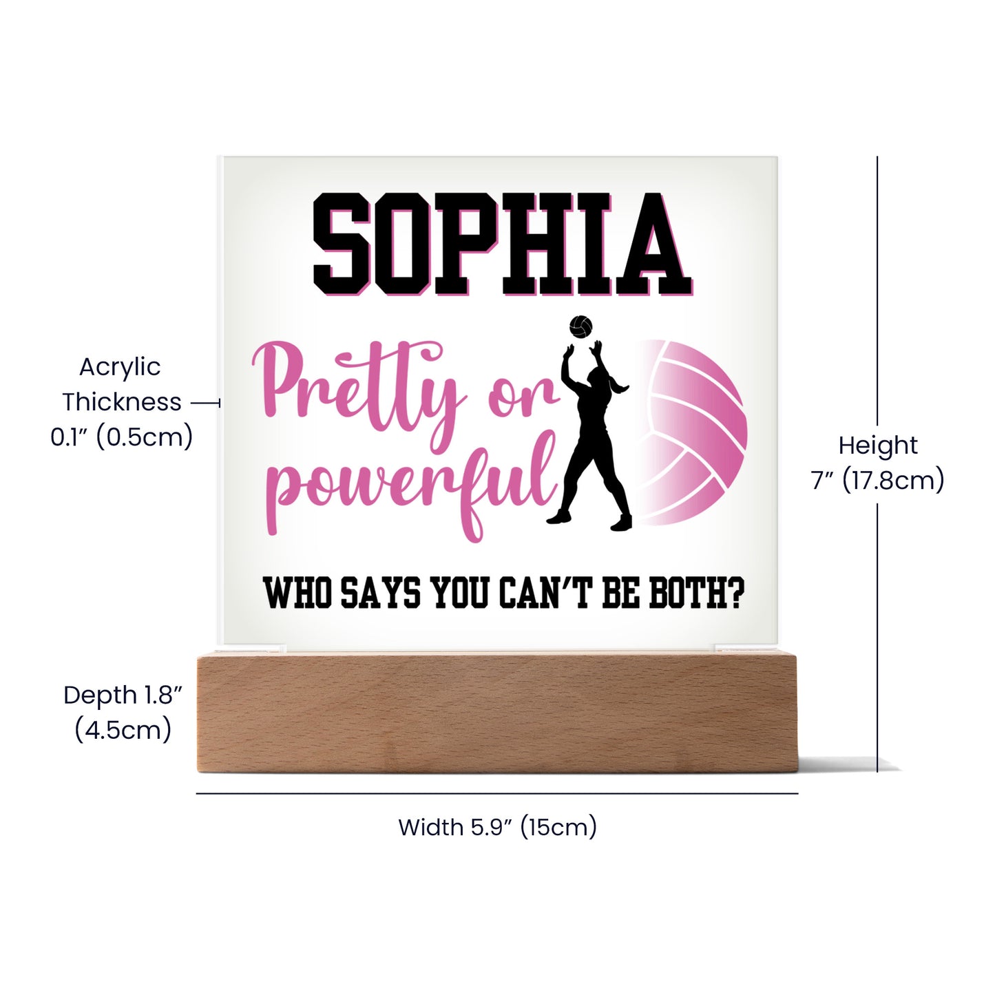 Personalized Pretty Or Powerful Volleyball Acrylic Plaque LED Lamp