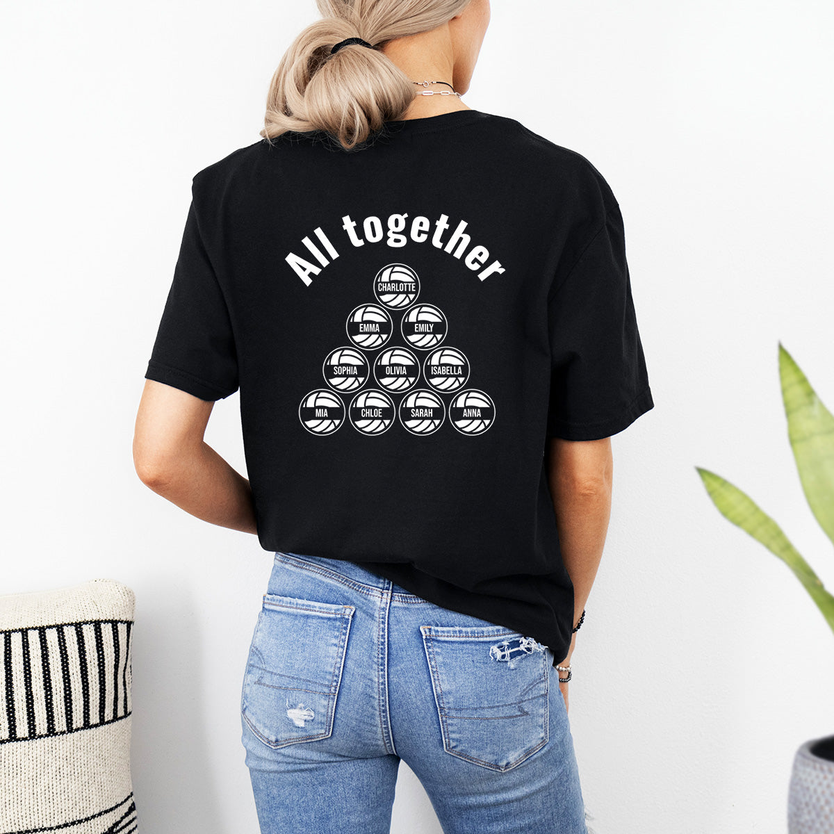 Personalized Team Slogan With Names Volleyball Back Of T-Shirt