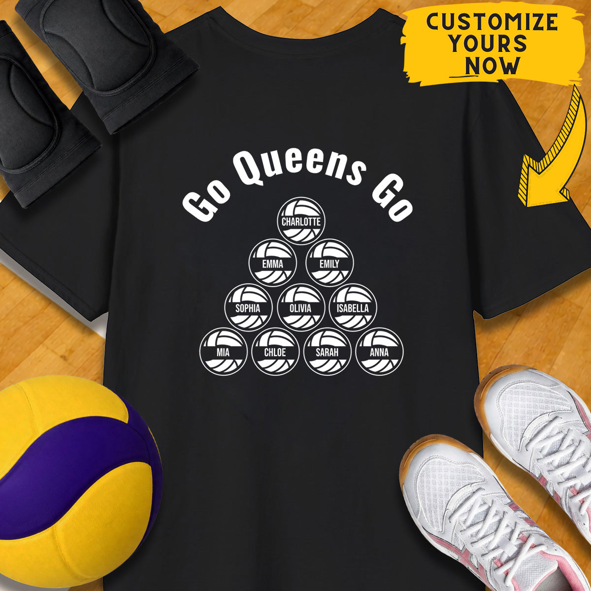 Personalized Team Slogan With Names Volleyball Back Of T-Shirt