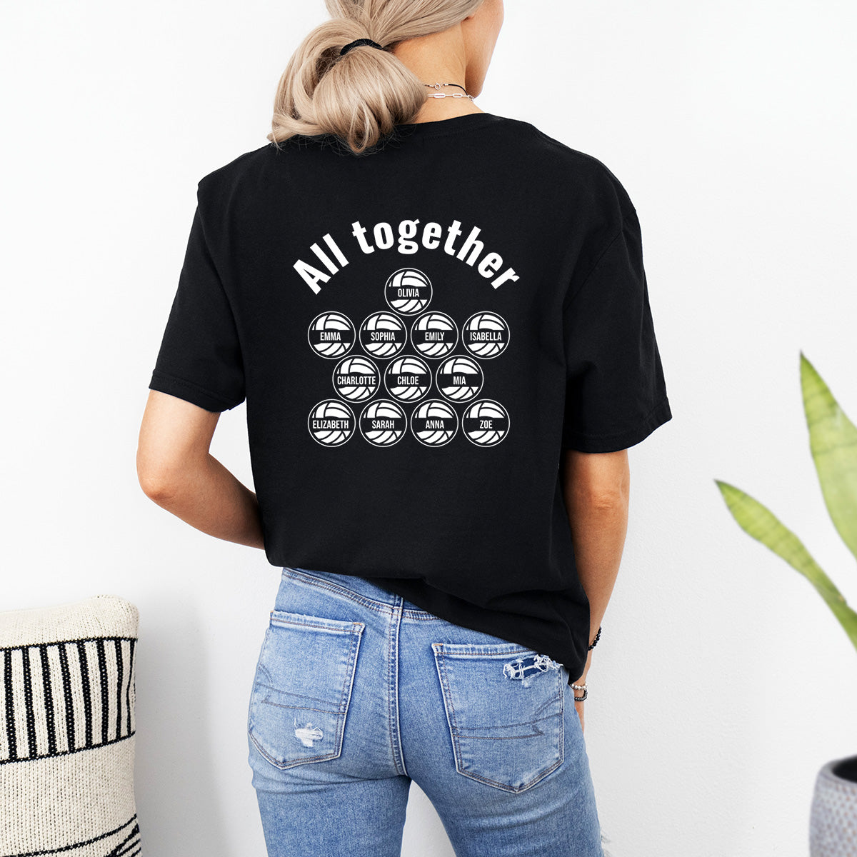 Personalized Team Slogan With Names Volleyball Back Of T-Shirt