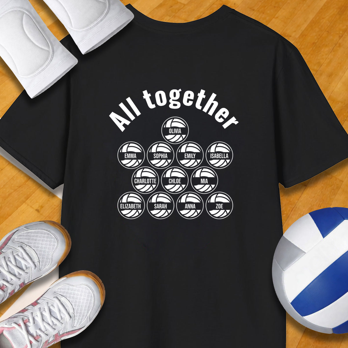 Personalized Team Slogan With Names Volleyball Back Of T-Shirt