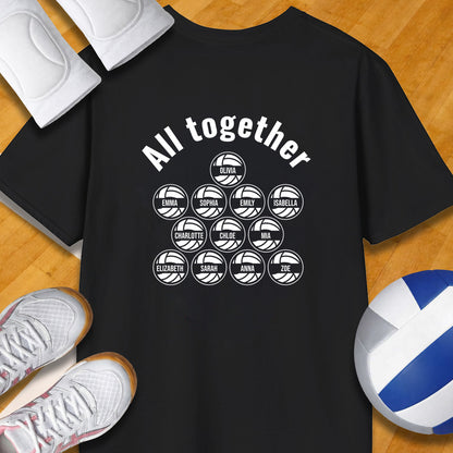 Personalized Team Slogan With Names Volleyball Back Of T-Shirt