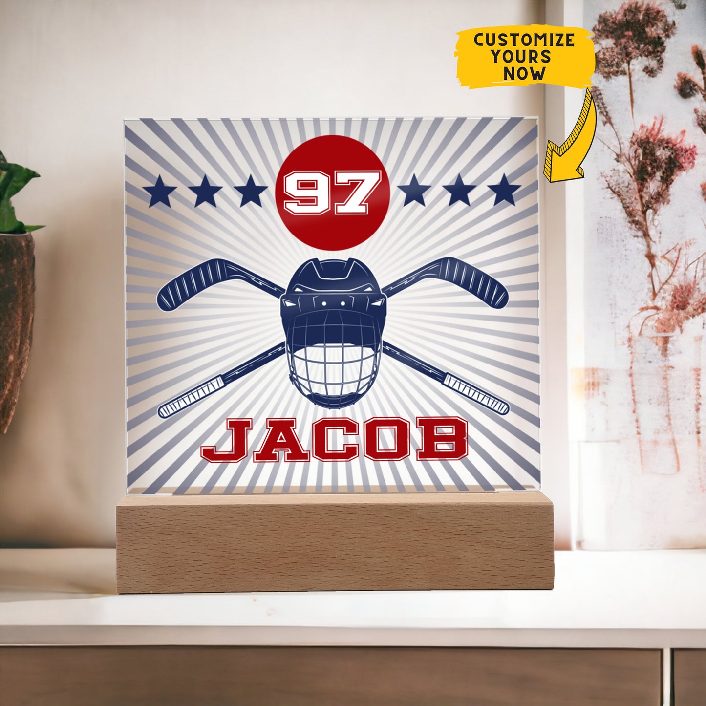 Personalized Hockey Acrylic Plaque LED Lamp