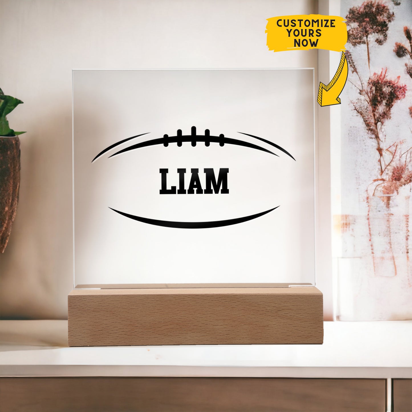 Personalized Football Ball Acrylic Plaque LED Lamp
