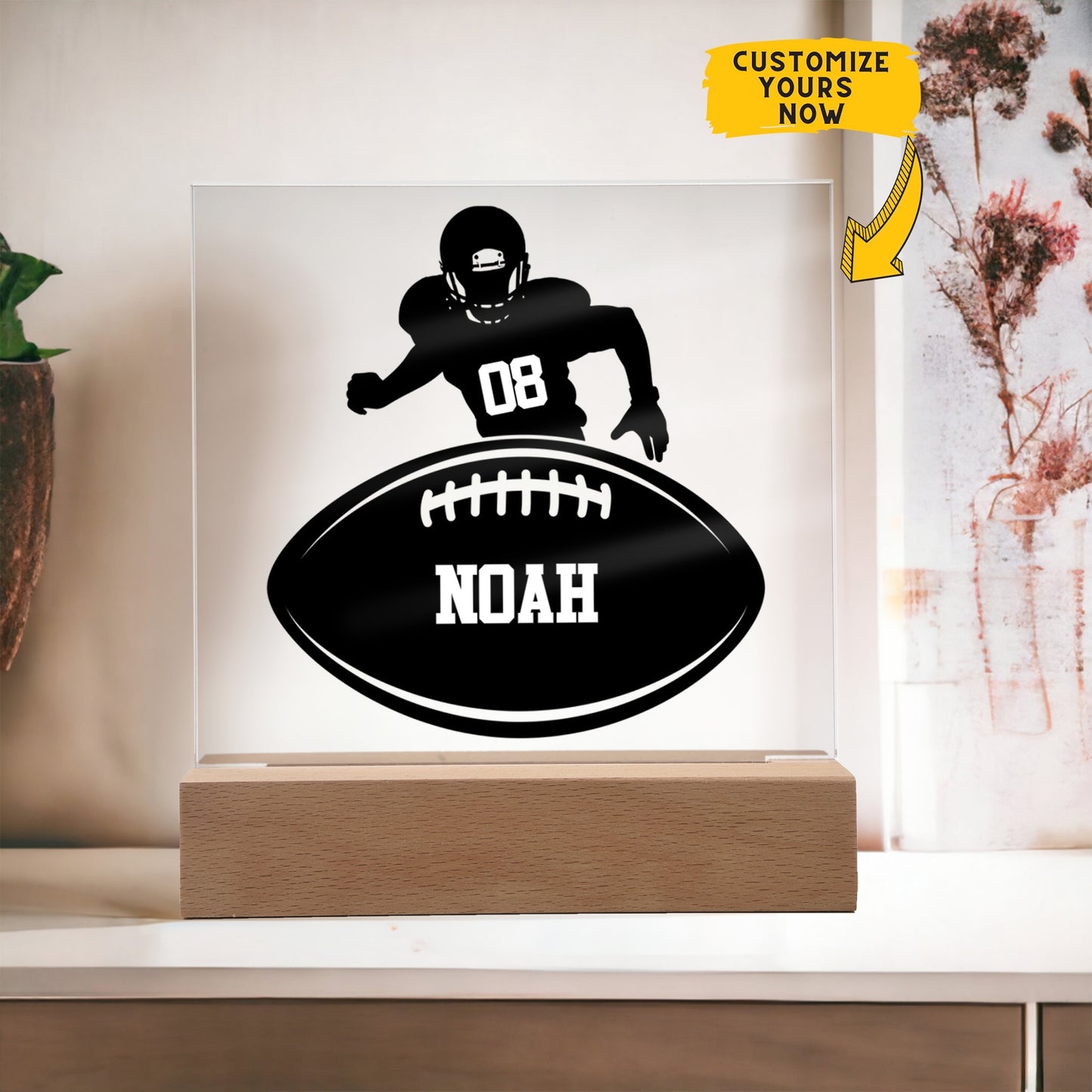 Personalized Football Player Acrylic Plaque LED Lamp