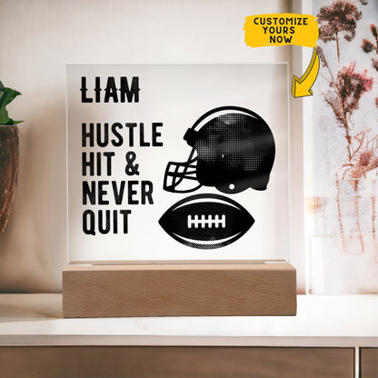 Personalized Football Hustle Hit Never Quit Acrylic Plaque LED Lamp
