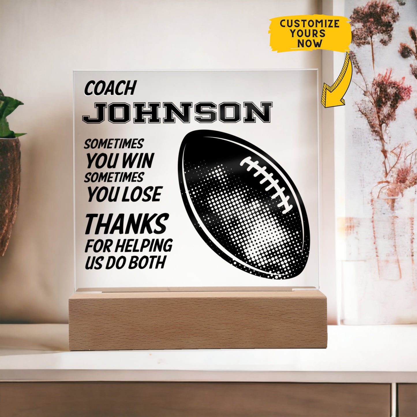 Personalized Football Coach Thanks Acrylic Plaque LED Lamp