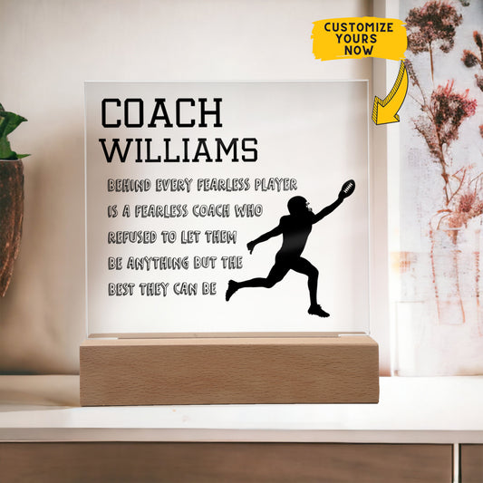 Personalized Football Fearless Coach Acrylic Plaque LED Lamp