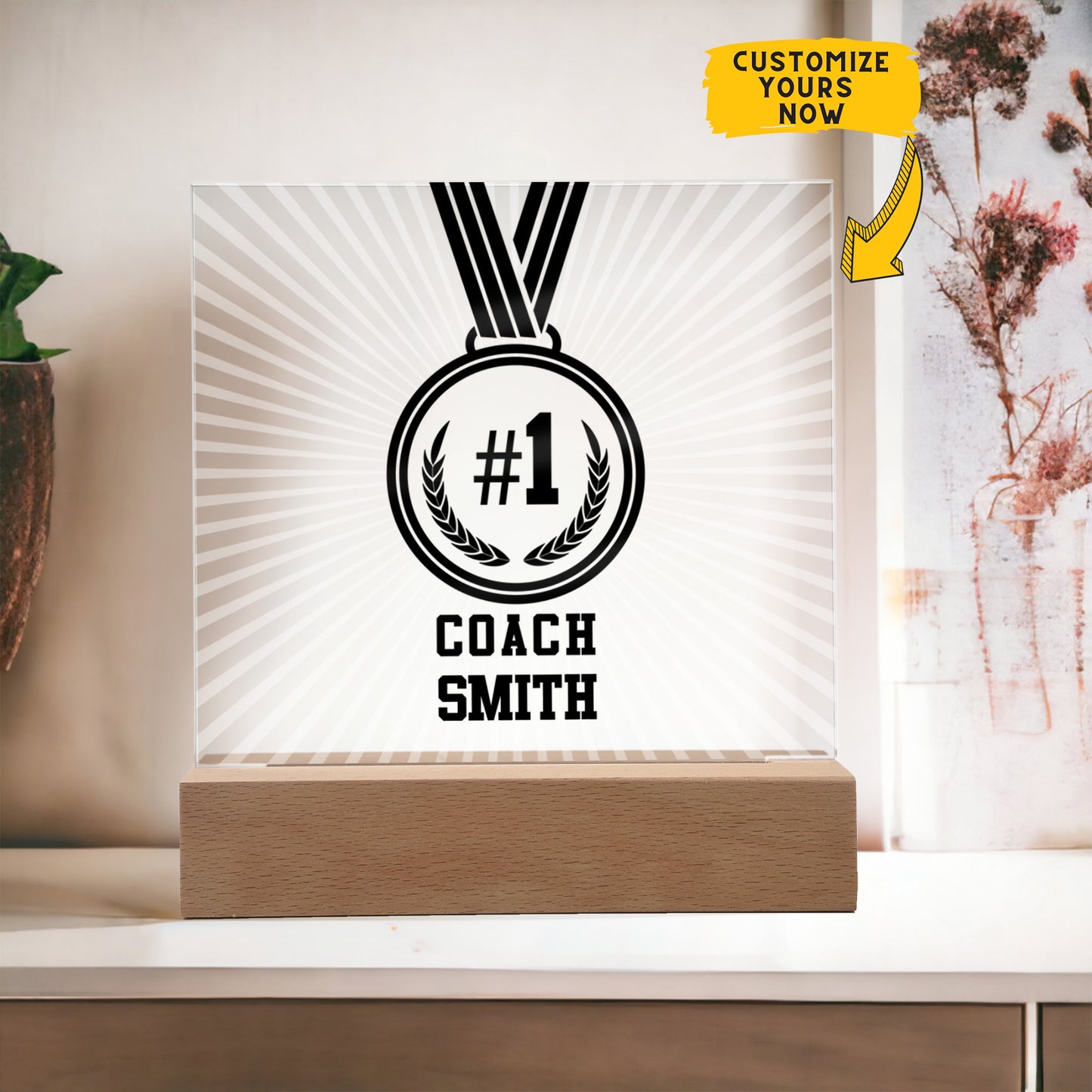 Personalized No1 Coach Medal Acrylic Plaque LED Lamp