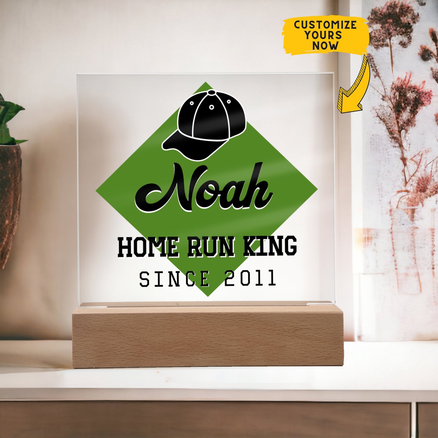 Personalized Home Run King Baseball Acrylic Plaque LED Lamp
