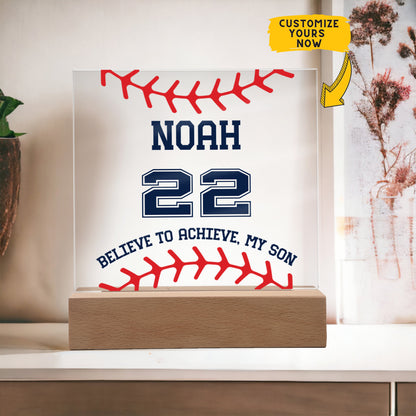 Personalized Believe To Achieve My Son Baseball Acrylic Plaque LED Lamp