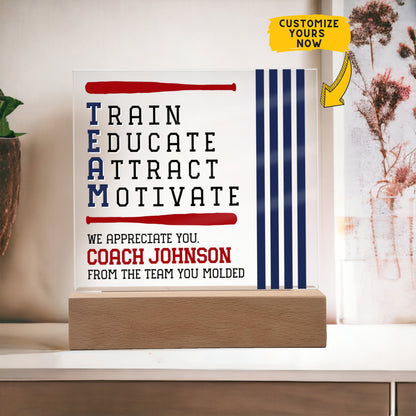 Personalized Train Educate Attract Motivate Baseball Acrylic Plaque LED Lamp