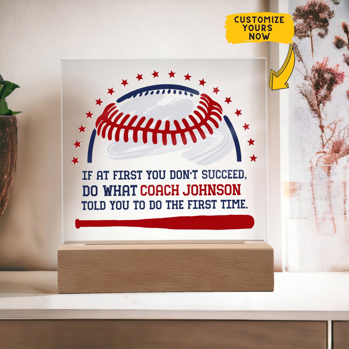 Personalized Do What Coach Baseball Acrylic Plaque LED Lamp