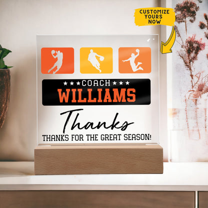 Personalized Thanks For The Great Season Basketball Acrylic Plaque LED Lamp