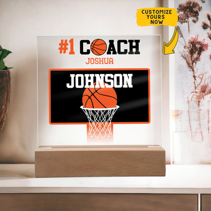 Personalized #1 Coach Basketball Acrylic Plaque LED Lamp