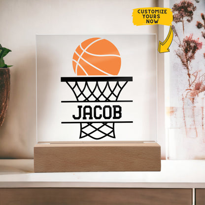 Personalized Basket Basketball Acrylic Plaque LED Lamp