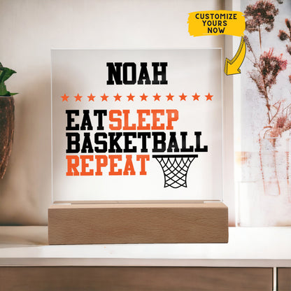 Personalized Eat Sleep Basketball Repeat Acrylic Plaque LED Lamp