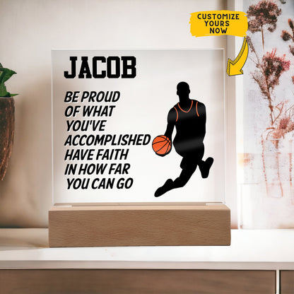 Personalized Be Proud Of What You've Accomplished Basketball Acrylic Plaque LED Lamp