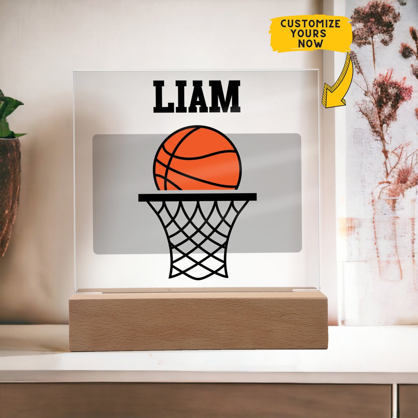 Personalized Basket Basketball Acrylic Plaque LED Lamp