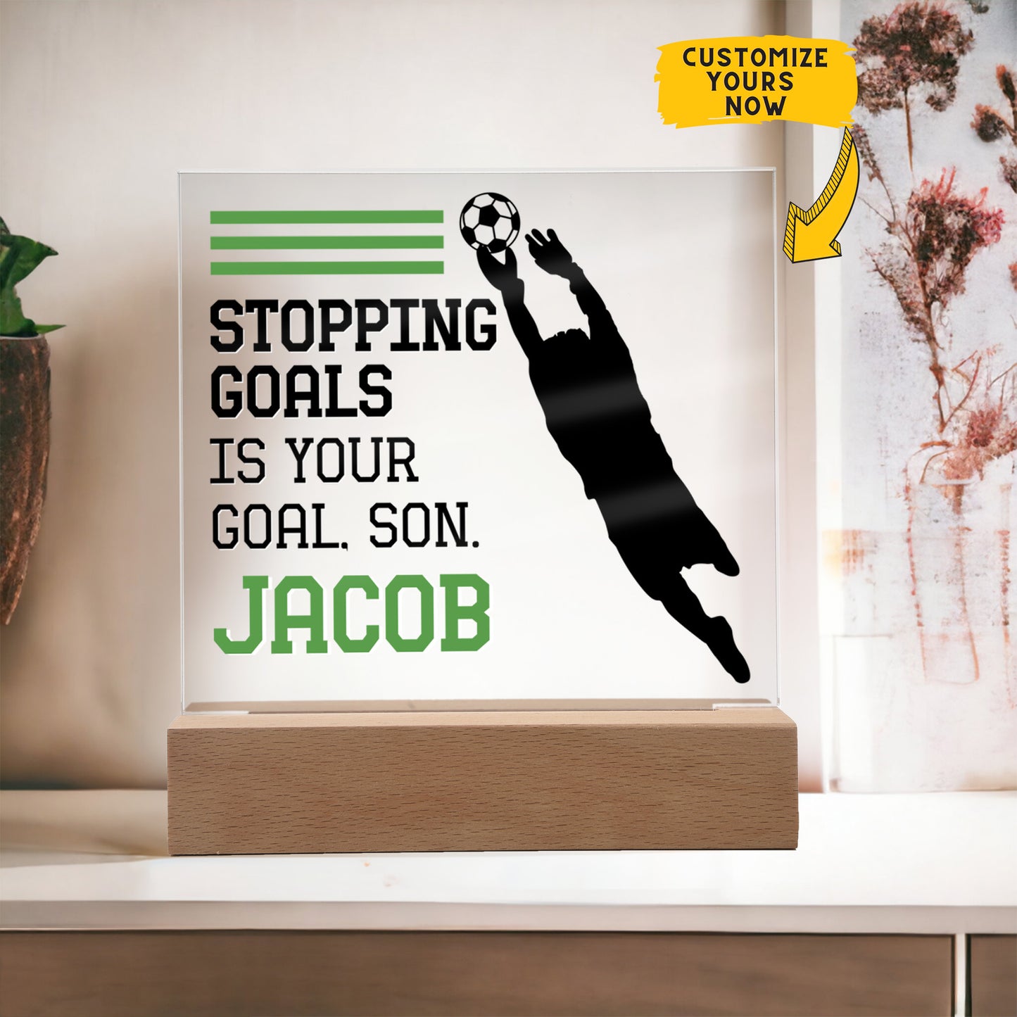 Personalized Stopping Goals Is Your Goal Soccer Acrylic Plaque LED Lamp