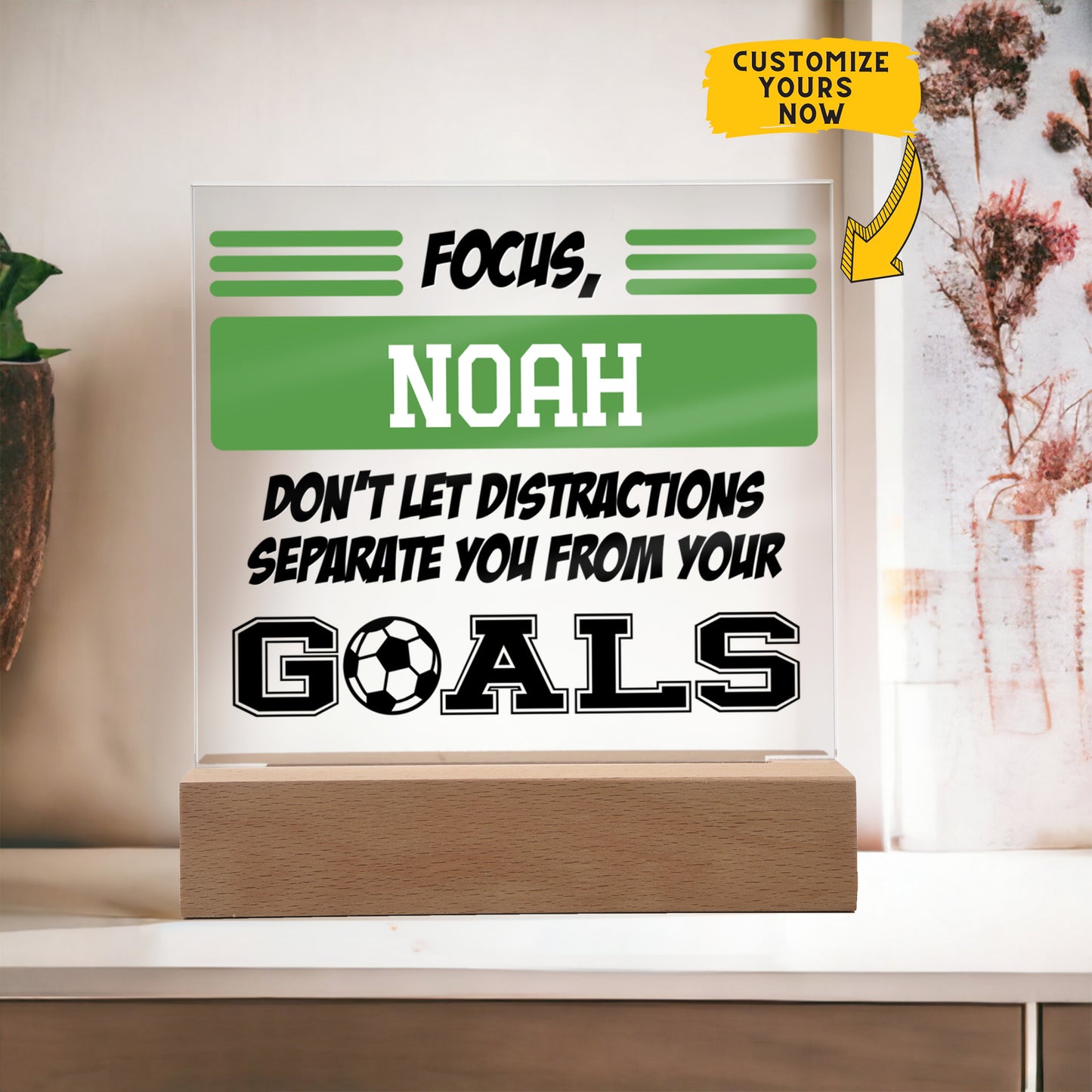 Personalized Focus Goals Soccer Acrylic Plaque LED Lamp