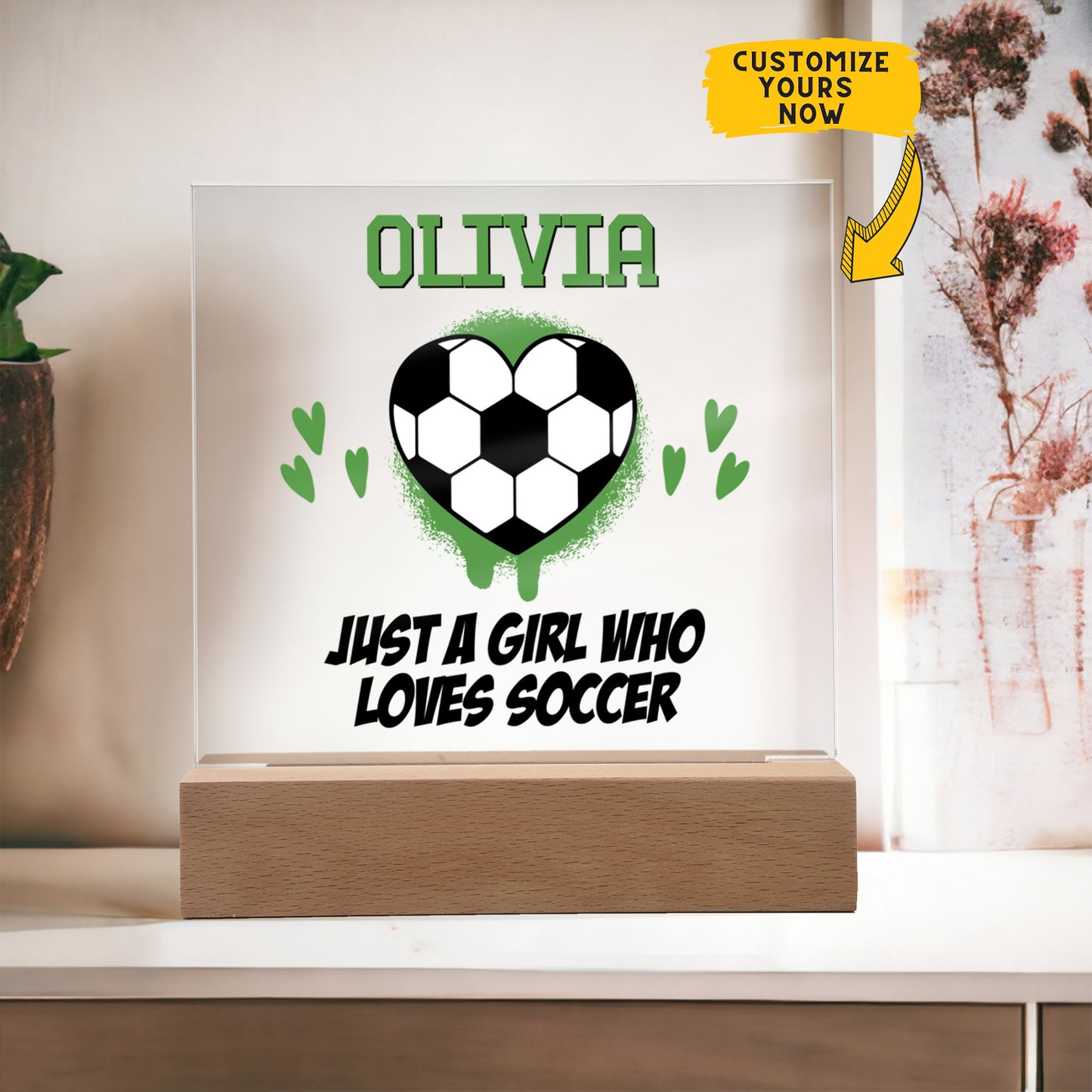Personalized Just A Girl Who Loves Soccer Acrylic Plaque LED Lamp