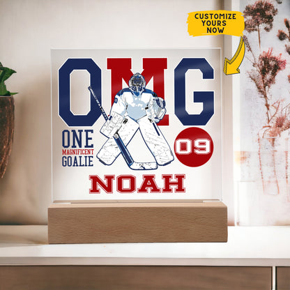Personalized One Magnificient Goalie Hockey Acrylic Plaque LED Lamp