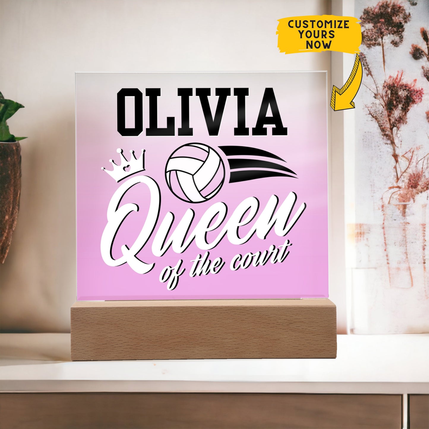 Personalized Queen Of The Court Volleyball Acrylic Plaque LED Lamp