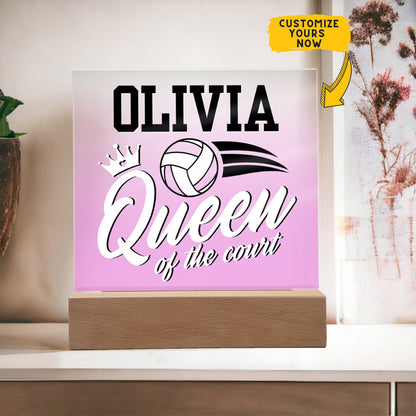 Personalized Queen Of The Court Volleyball Acrylic Plaque LED Lamp