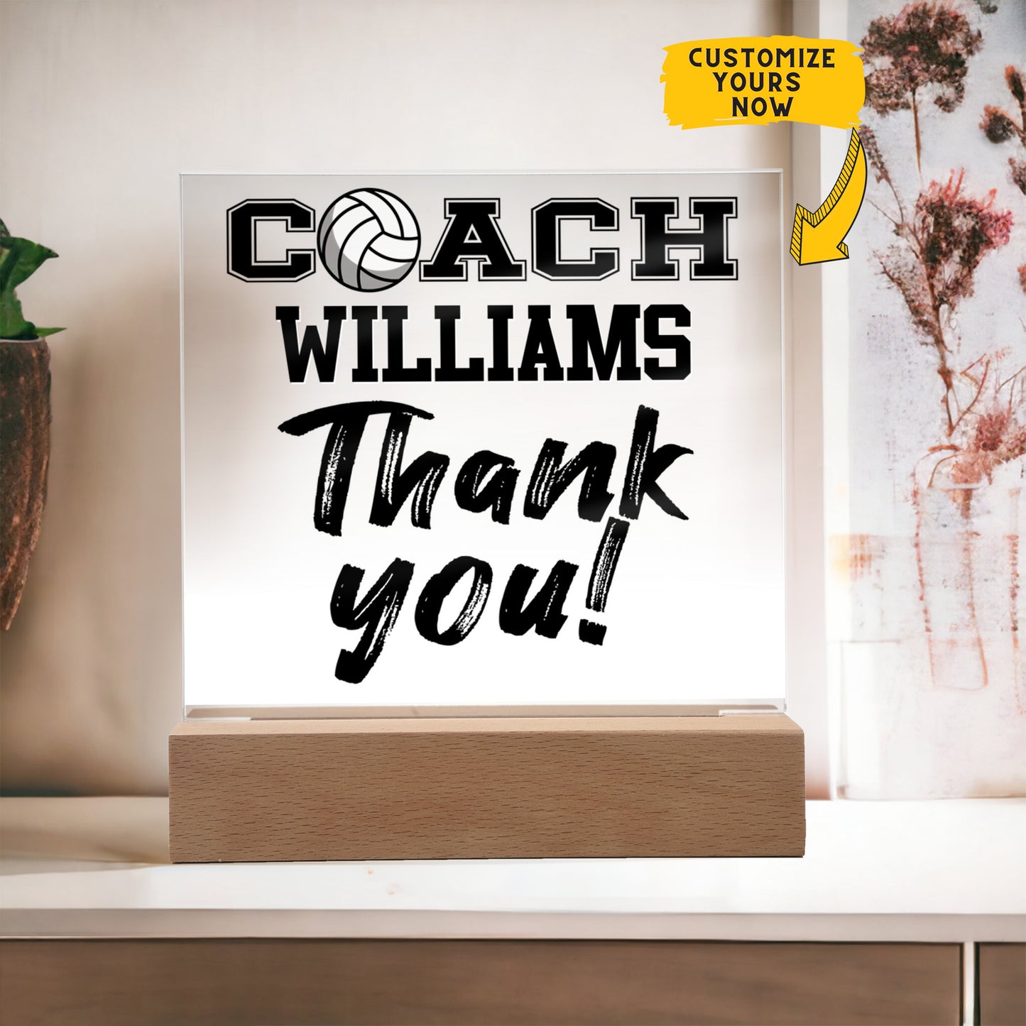 Personalized Coach Thank You Volleyball Acrylic Plaque LED Lamp