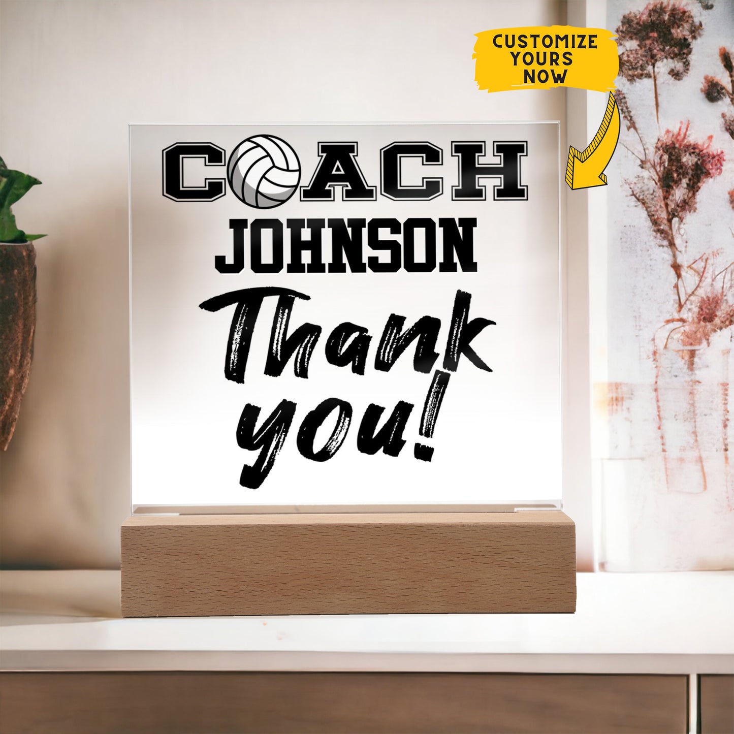 Personalized Coach Thank You Volleyball Acrylic Plaque LED Lamp