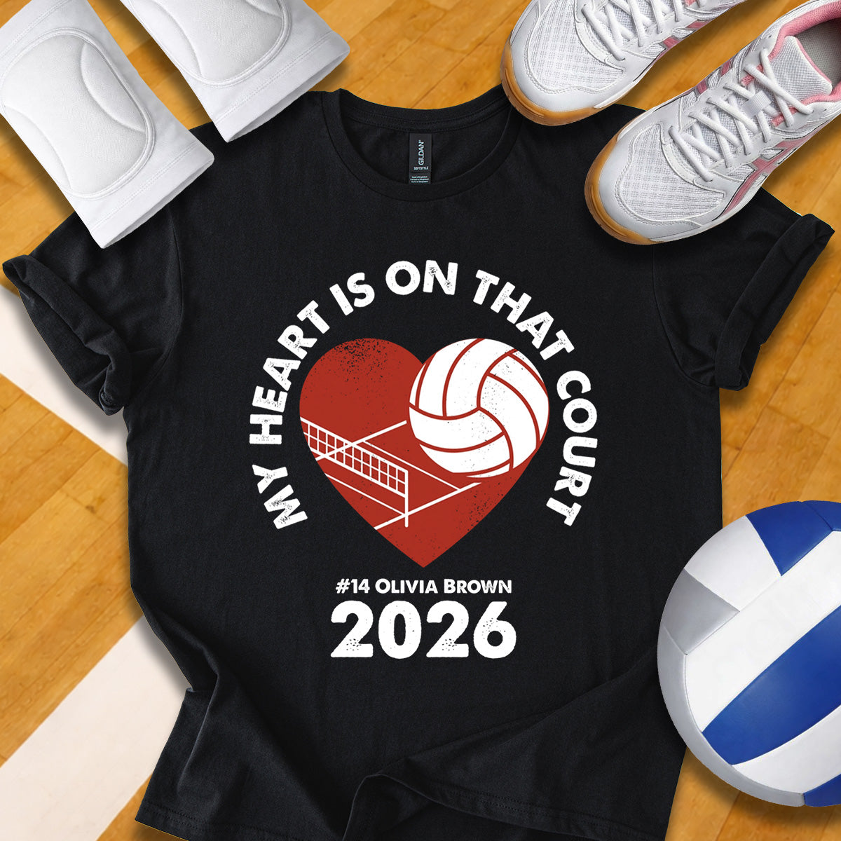 Personalized My Heart Is On That Court Volleyball T-Shirt