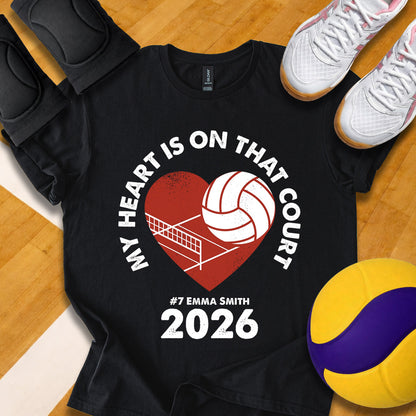 Personalized My Heart Is On That Court Volleyball T-Shirt