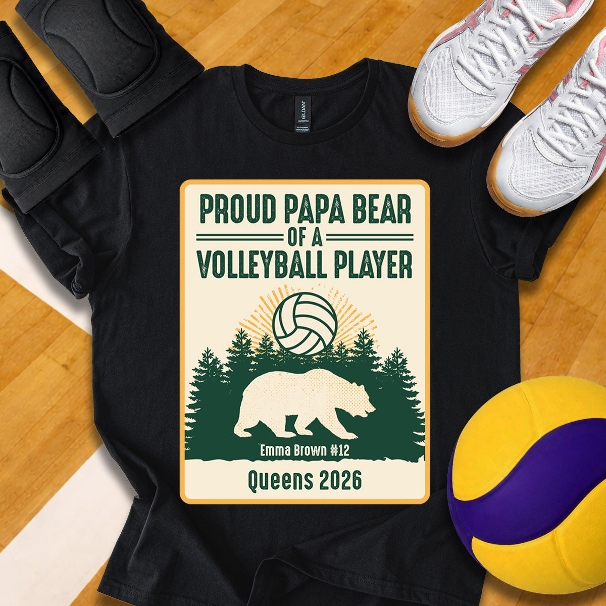 Personalized Proud Papa Bear Of A Volleyball Player T-Shirt