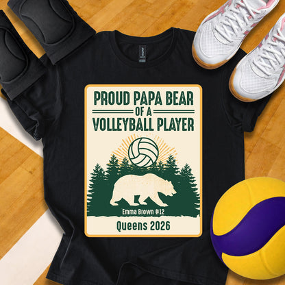 Personalized Proud Papa Bear Of A Volleyball Player T-Shirt