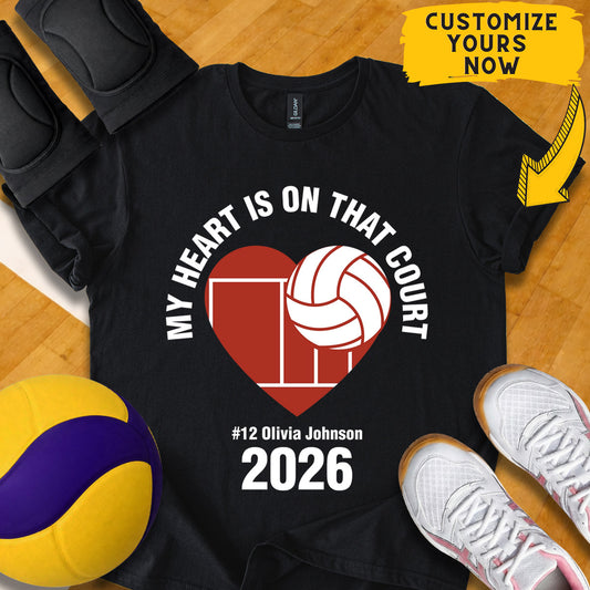 Personalized My Heart Is On That Court Volleyball T-Shirt