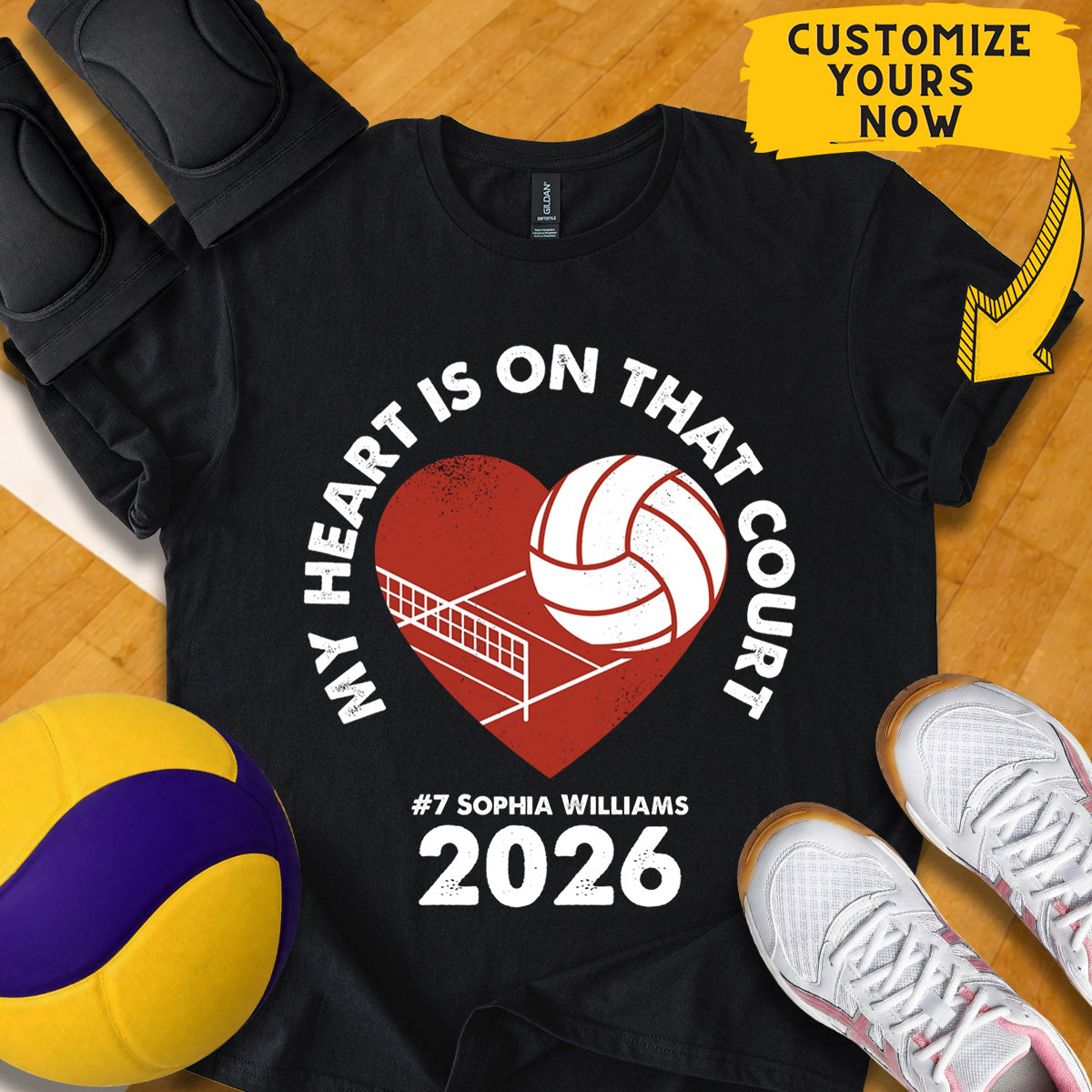 Personalized My Heart Is On That Court Volleyball T-Shirt