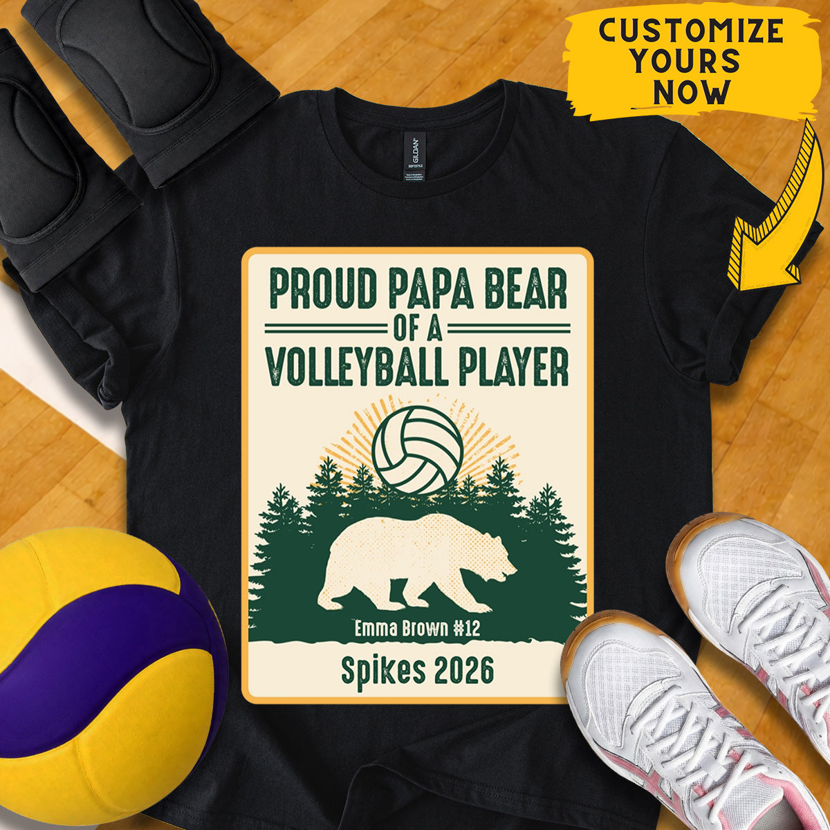 Personalized Proud Papa Bear Of A Volleyball Player T-Shirt