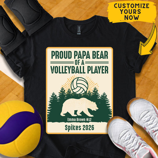 Personalized Proud Papa Bear Of A Volleyball Player T-Shirt